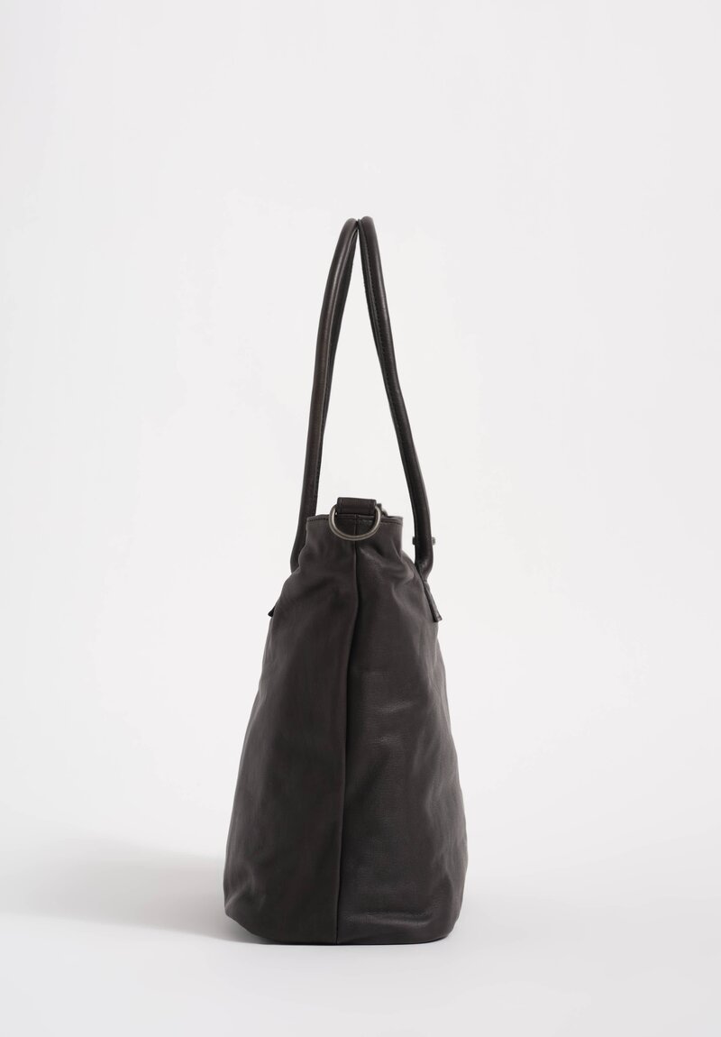 Christian Peau Soft Leather Double Compartment Small Tote Bag with Zipper Closure in Black