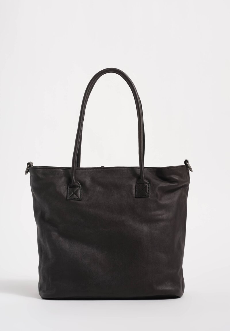 Christian Peau Soft Leather Double Compartment Small Tote Bag with Zipper Closure in Black