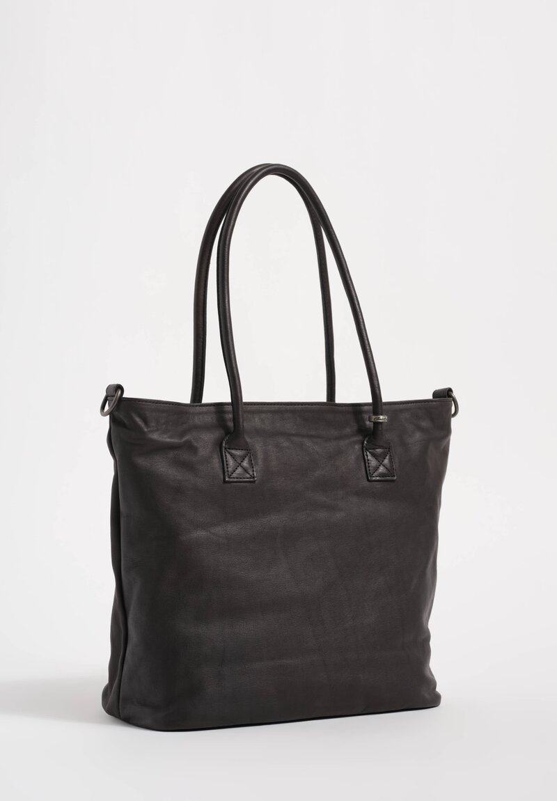 Christian Peau Soft Leather Double Compartment Small Tote Bag with Zipper Closure in Black