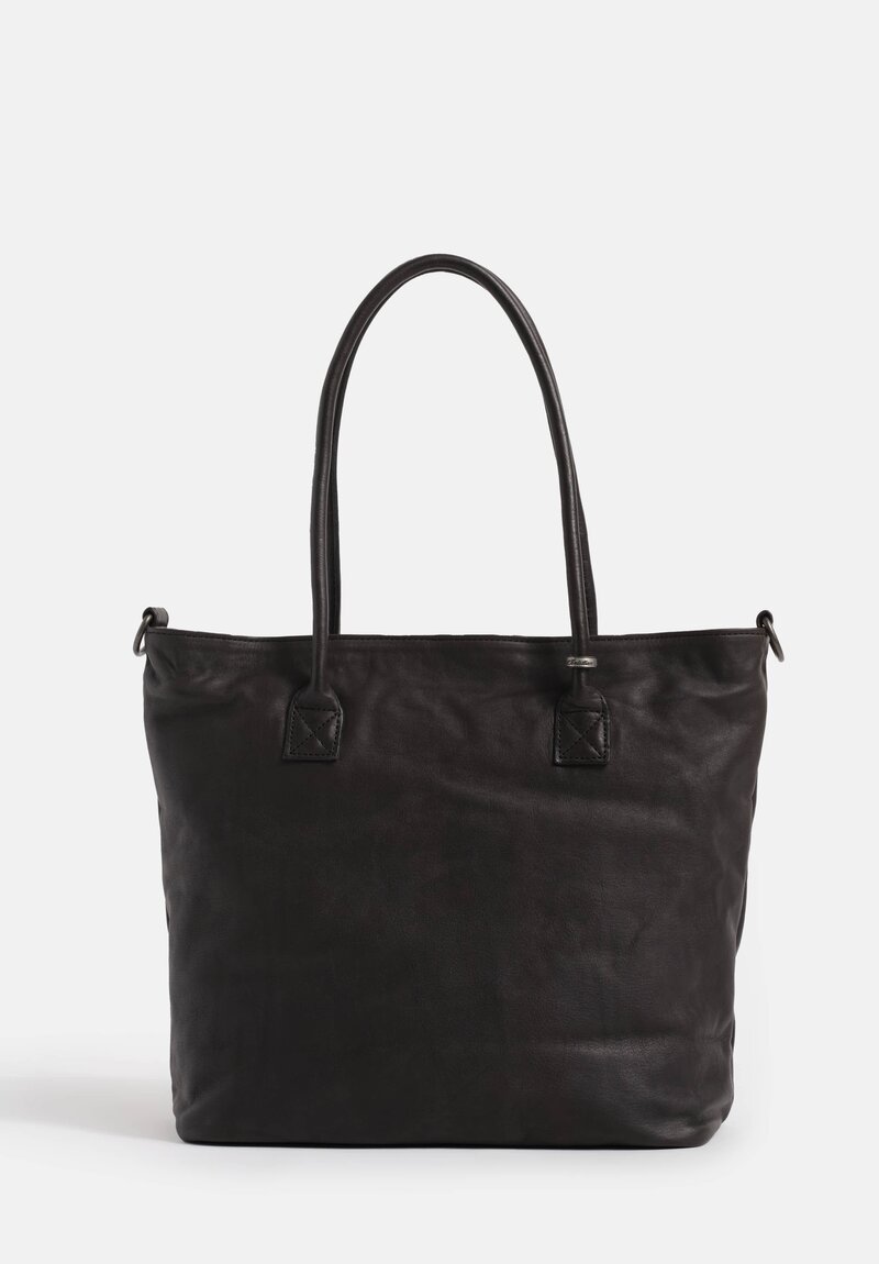 Christian Peau Soft Leather Double Compartment Small Tote Bag with Zipper Closure in Black