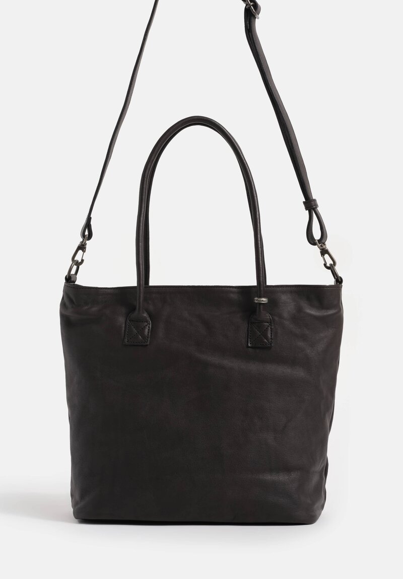 Christian Peau Soft Leather Double Compartment Small Tote Bag with Zipper Closure in Black