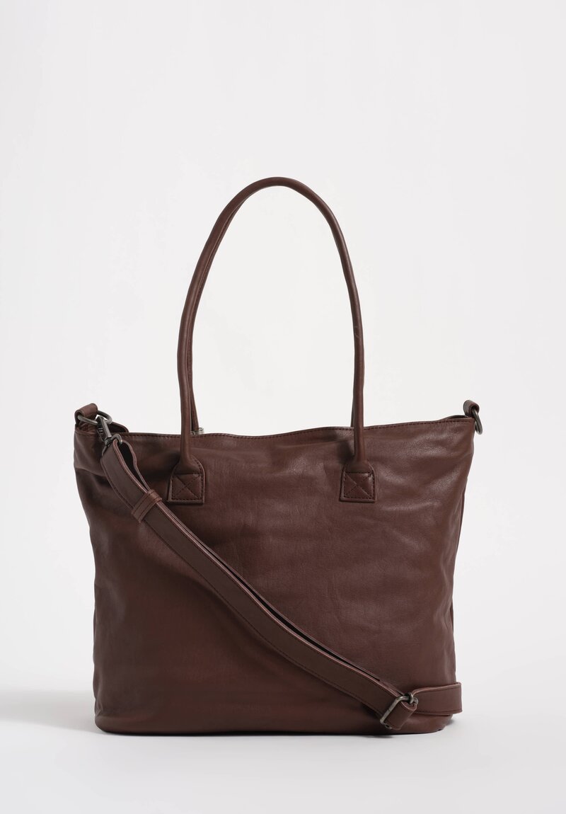 Christian Peau Soft Leather Double Compartment Small Tote Bag with Zipper Closure in Dark Brown