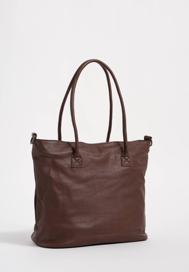 Christian Peau Soft Leather Double Compartment Small Tote Bag with Zipper Closure in Dark Brown