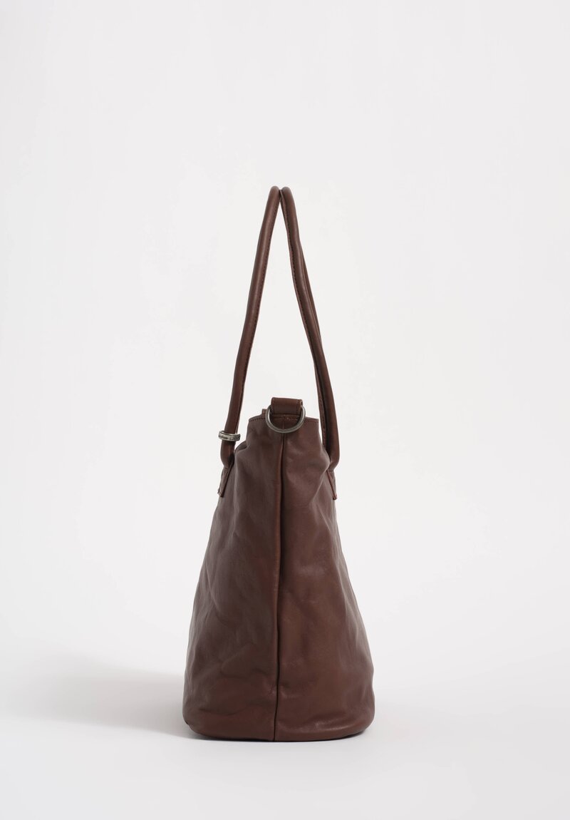 Christian Peau Soft Leather Double Compartment Small Tote Bag with Zipper Closure in Dark Brown