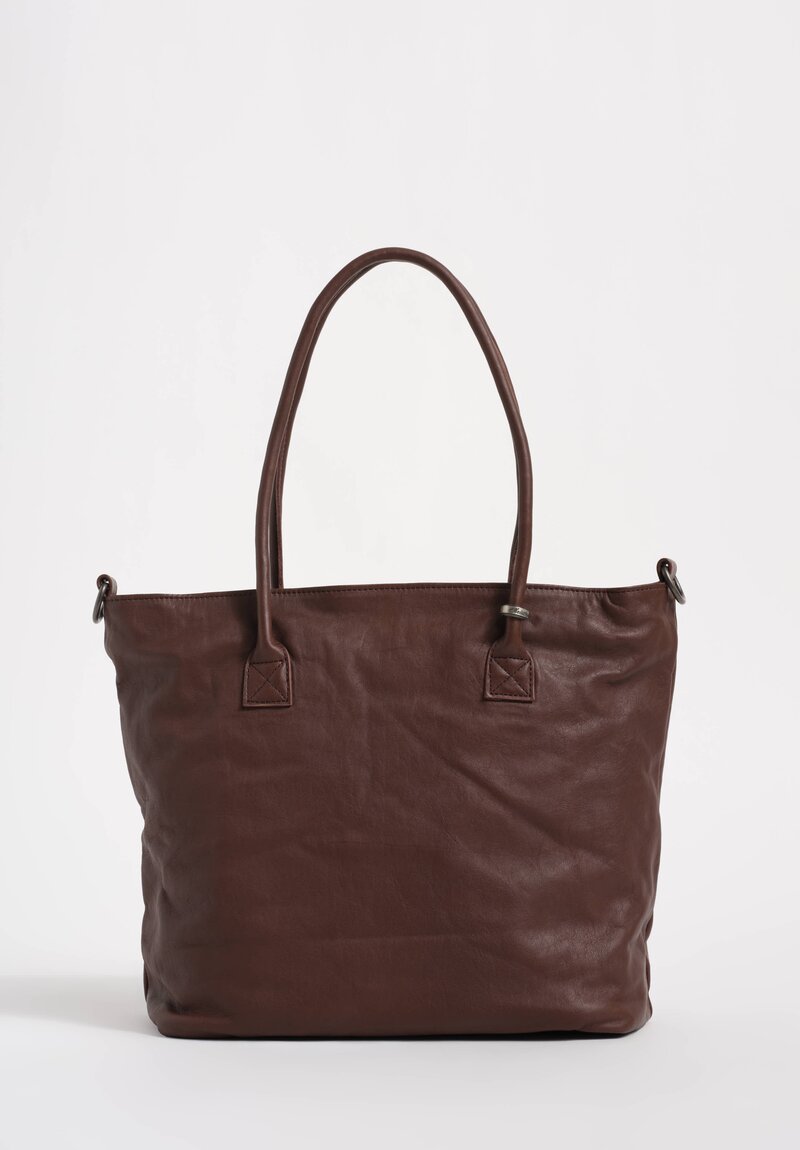 Christian Peau Soft Leather Double Compartment Small Tote Bag with Zipper Closure in Dark Brown