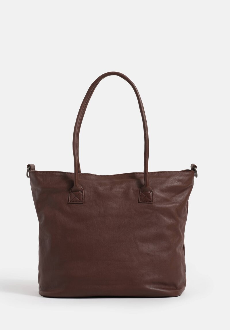 Christian Peau Soft Leather Double Compartment Small Tote Bag with Zipper Closure in Dark Brown