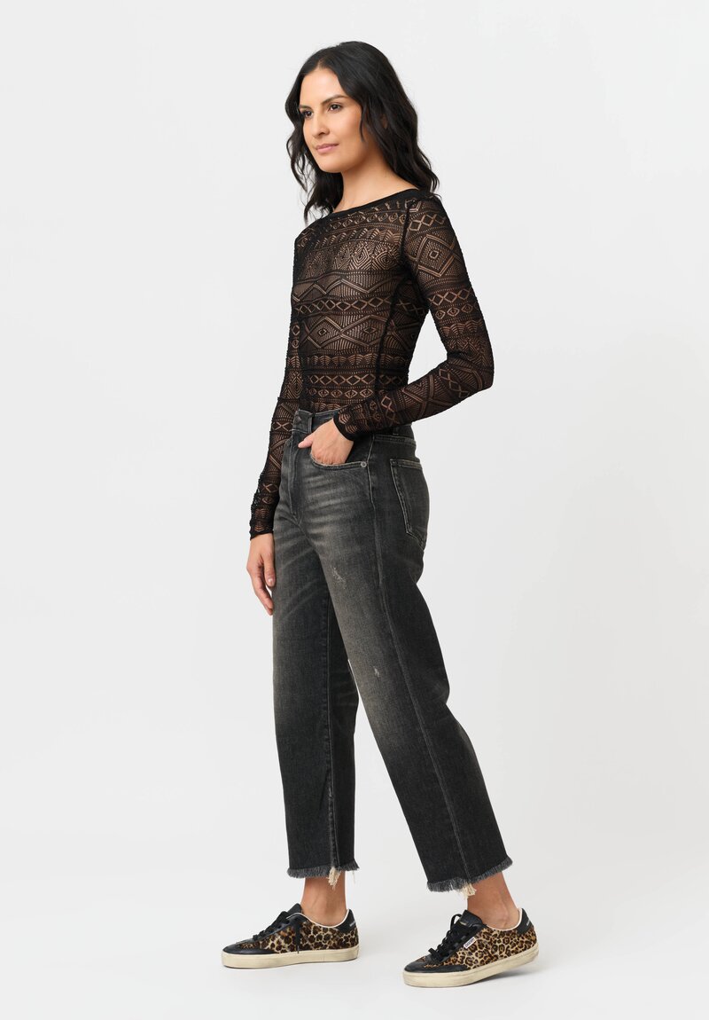 Isabel Benenato Sheer Pattern Knit Long Sleeve Top