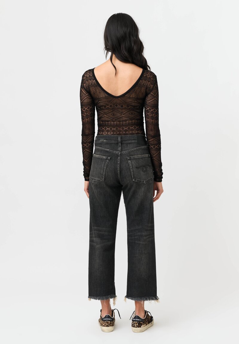 Isabel Benenato Sheer Pattern Knit Long Sleeve Top