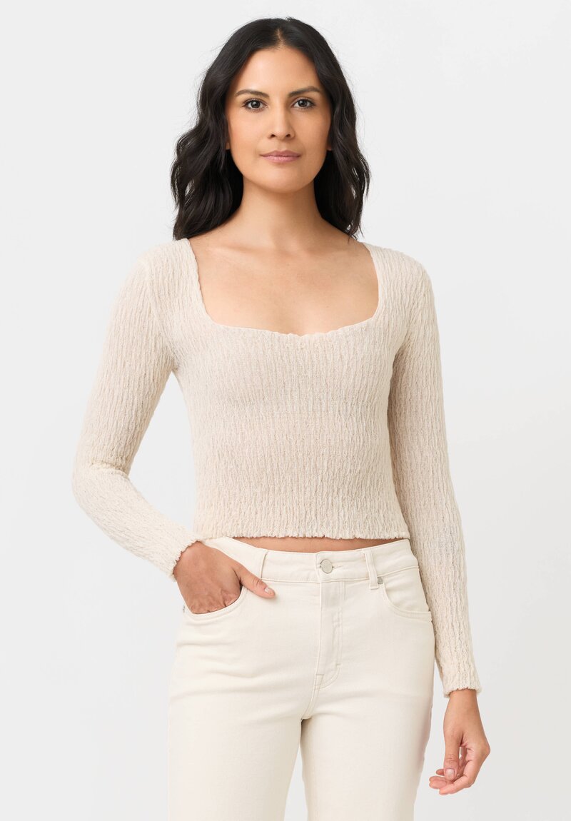 Isabel Benenato Stretch Cotton Gauze Long Sleeve Crop Top