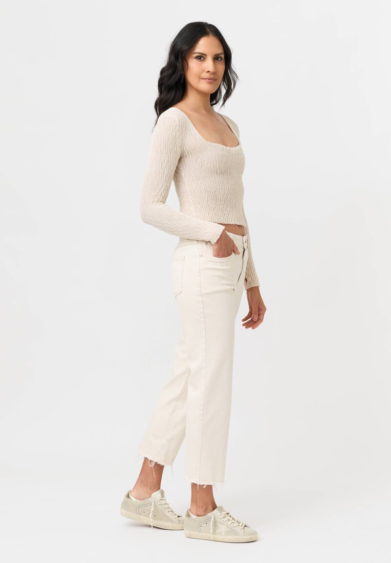 Isabel Benenato Stretch Cotton Gauze Long Sleeve Crop Top