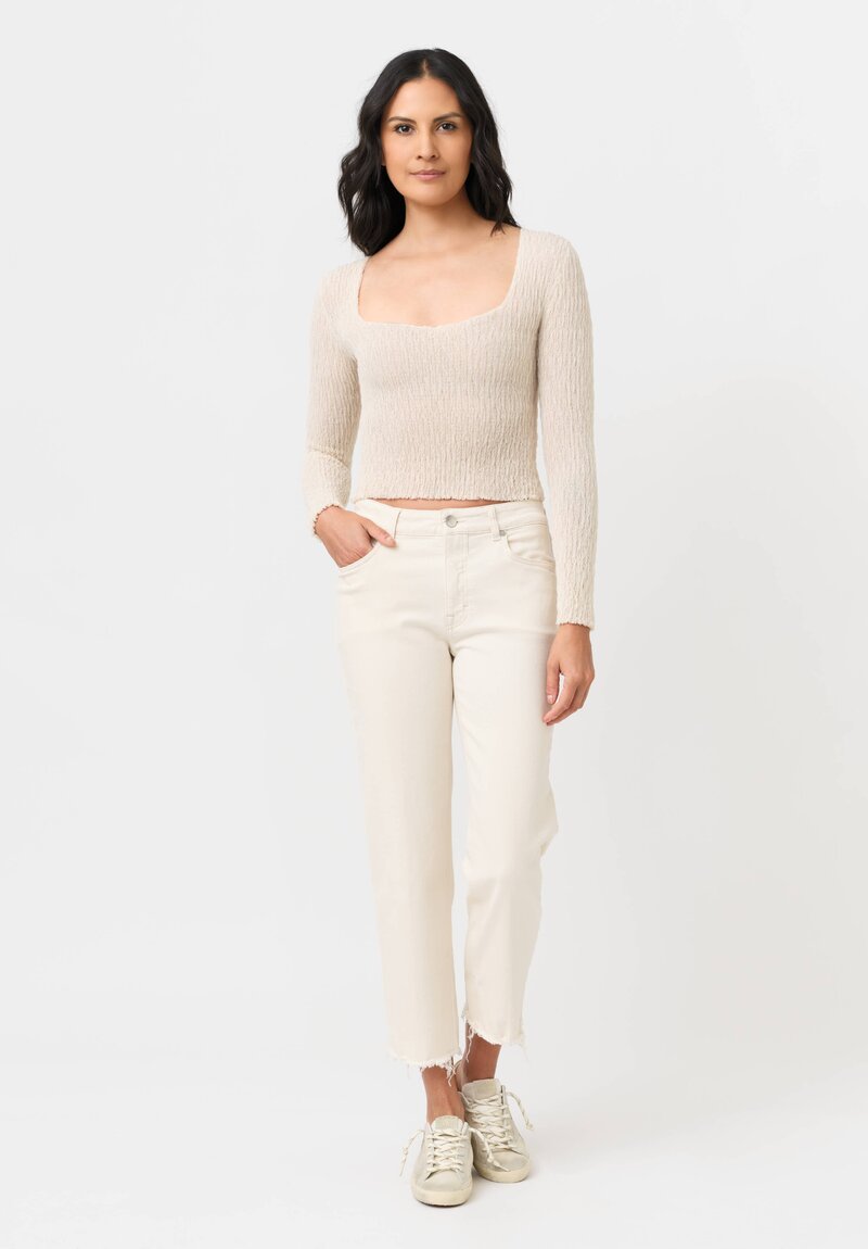 Isabel Benenato Stretch Cotton Gauze Long Sleeve Crop Top