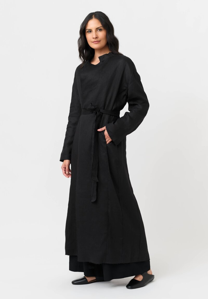Isabel Benenato Woven Linen Raw Edge Belted Duster Coat