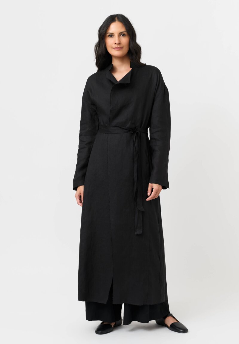 Isabel Benenato Woven Linen Raw Edge Belted Duster Coat