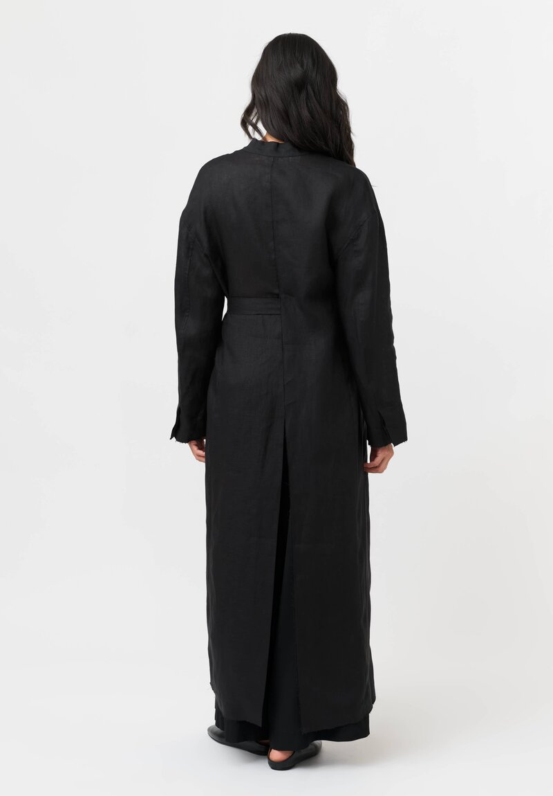 Isabel Benenato Woven Linen Raw Edge Belted Duster Coat