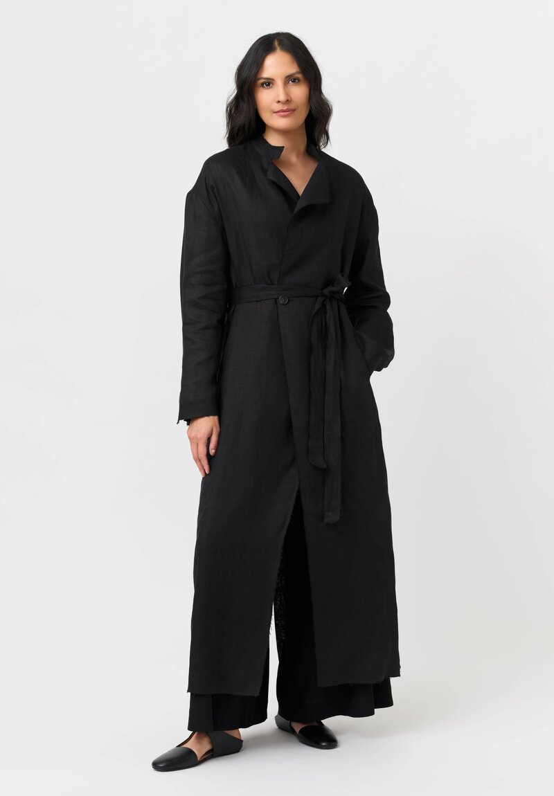 Isabel Benenato Woven Linen Raw Edge Belted Duster Coat