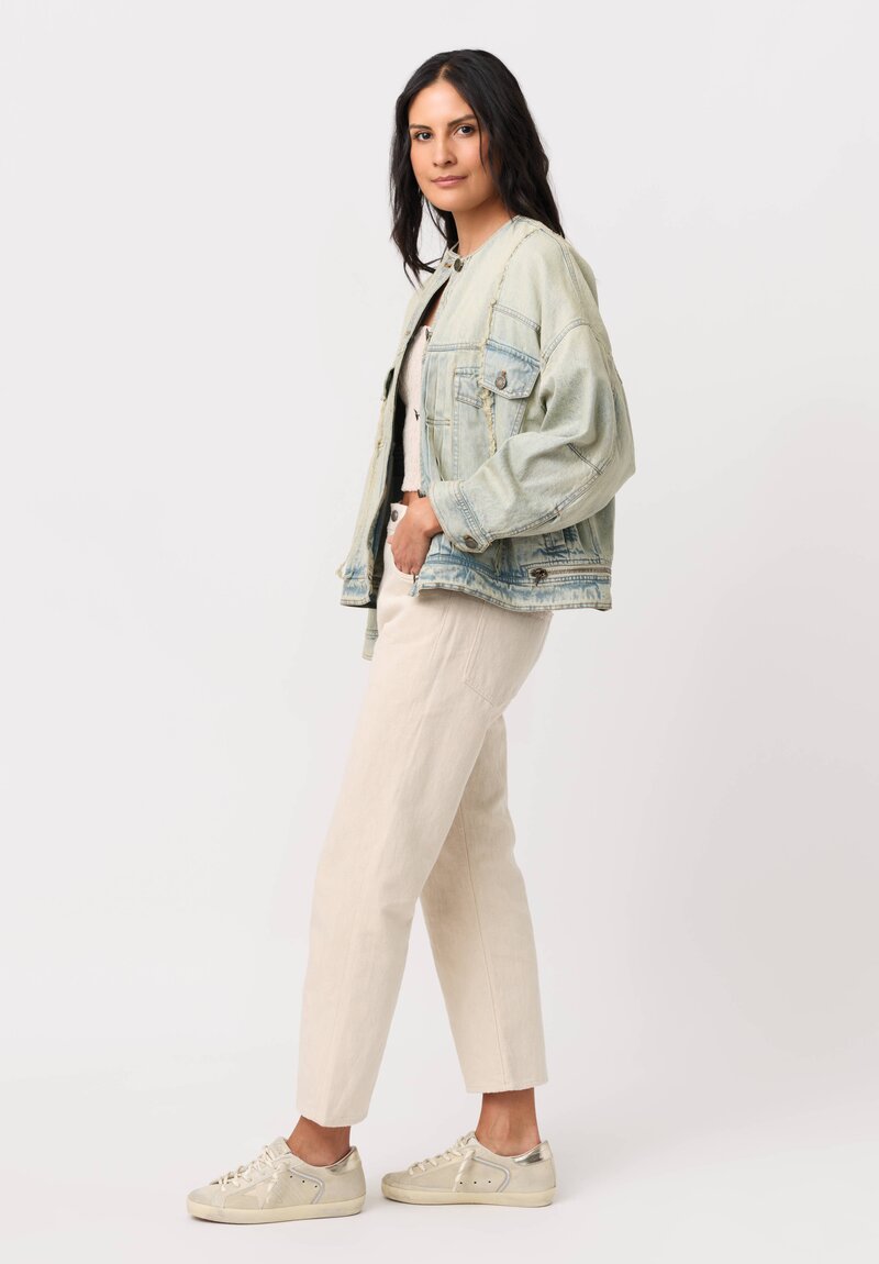 Isabel Benenato Cotton Denim No Collar Boxy Jacket