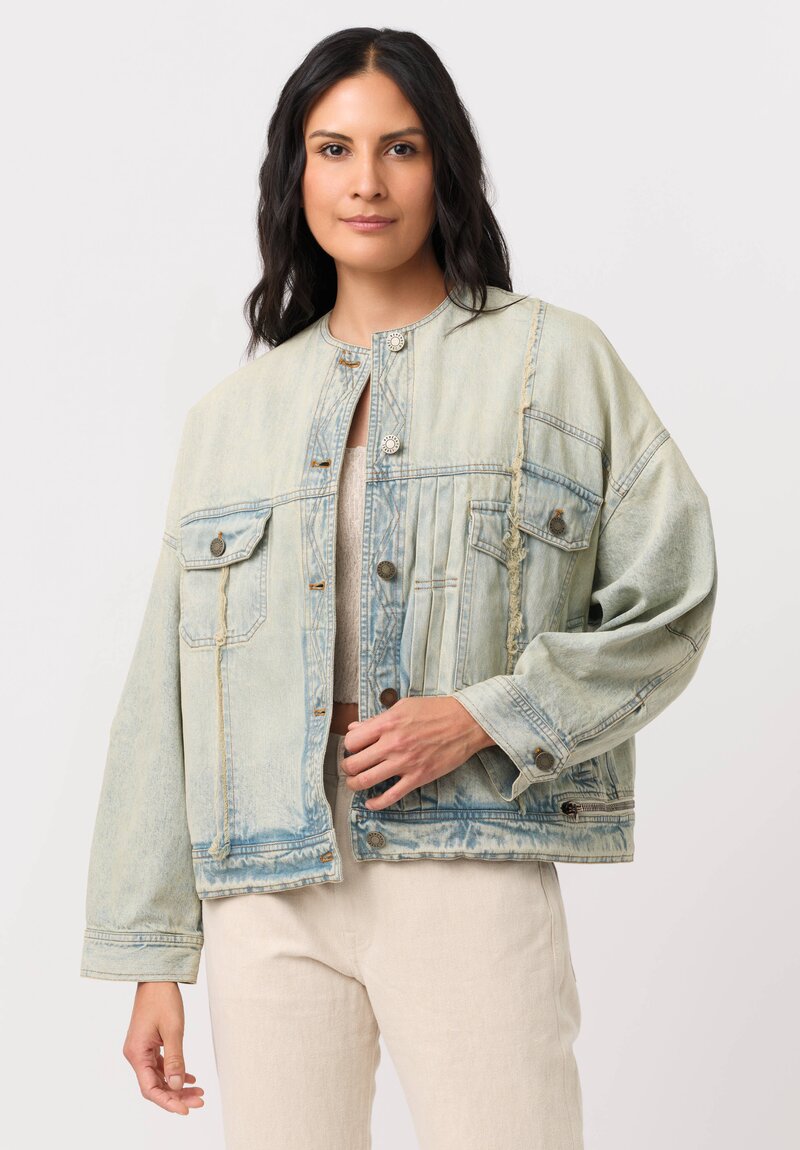 Isabel Benenato Cotton Denim No Collar Boxy Jacket
