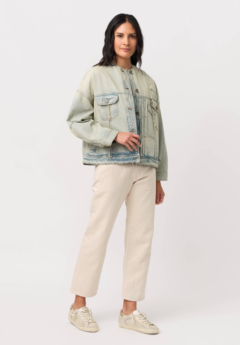 Isabel Benenato Cotton Denim No Collar Boxy Jacket