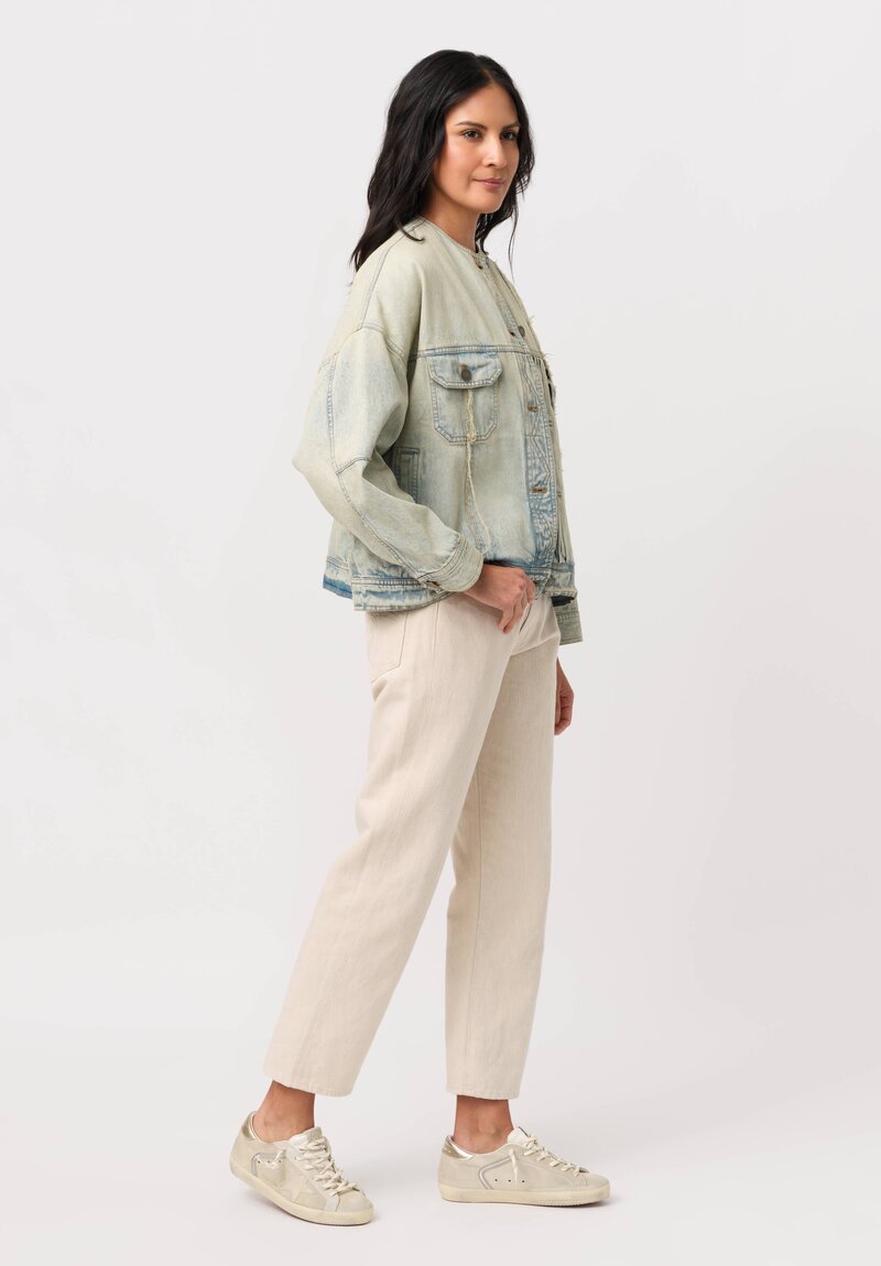 Isabel Benenato Cotton Denim No Collar Boxy Jacket