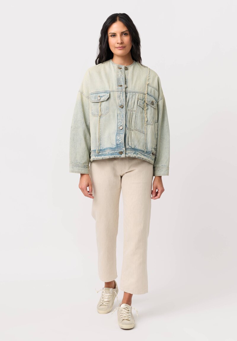 Isabel Benenato Cotton Denim No Collar Boxy Jacket