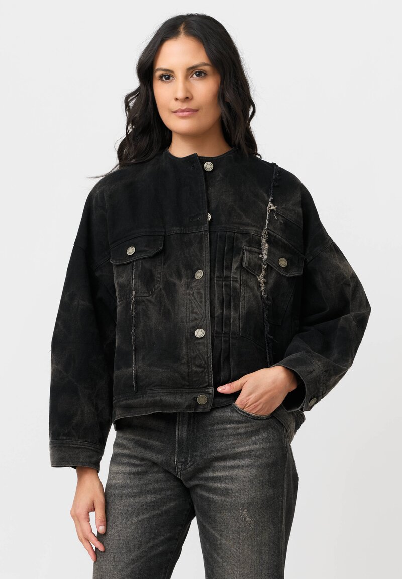 Isabel Benenato Cotton Denim No Collar Boxy Jacket