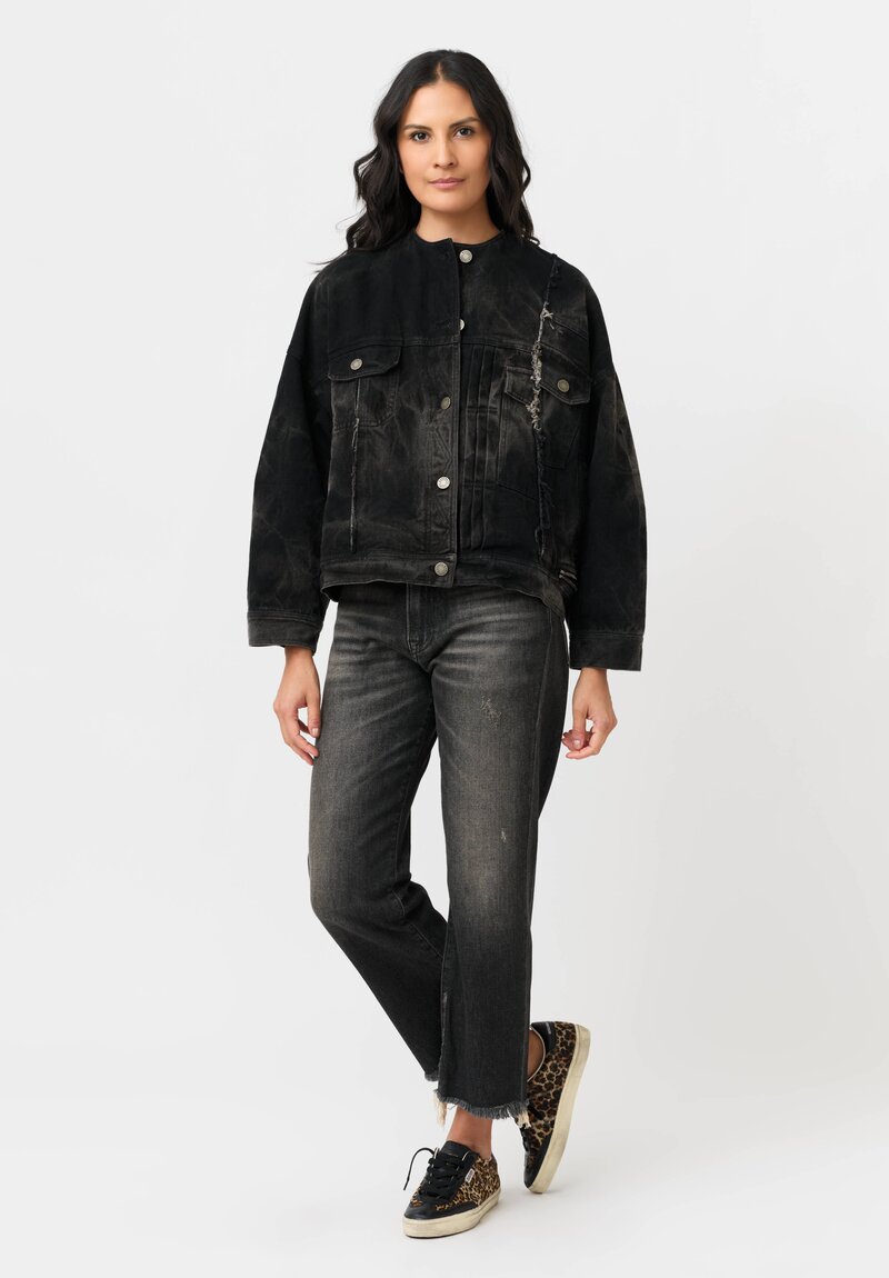 Isabel Benenato Cotton Denim No Collar Boxy Jacket