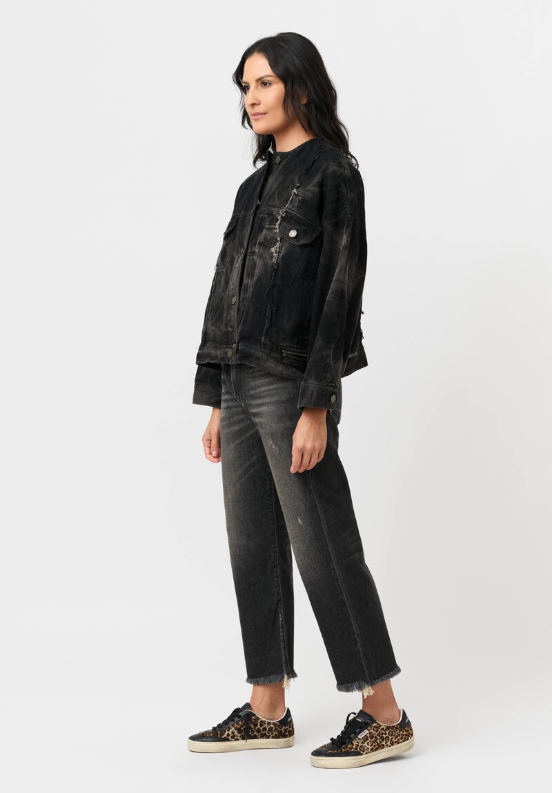 Isabel Benenato Cotton Denim No Collar Boxy Jacket