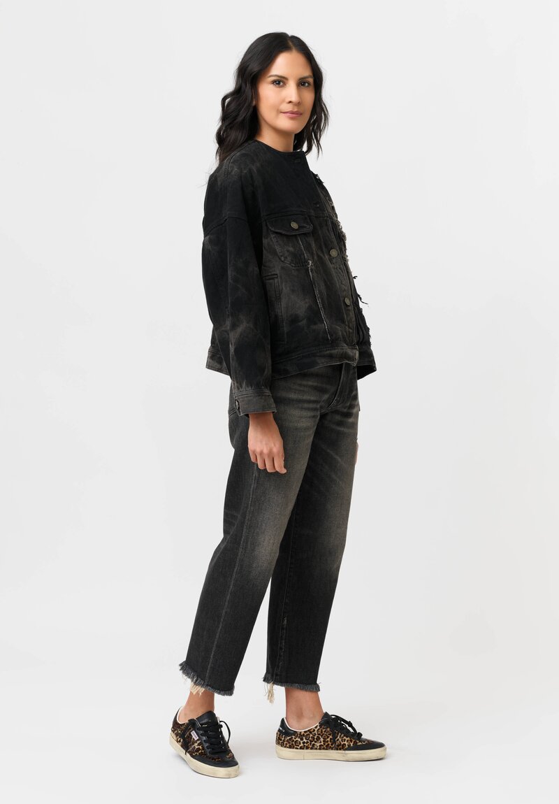 Isabel Benenato Cotton Denim No Collar Boxy Jacket