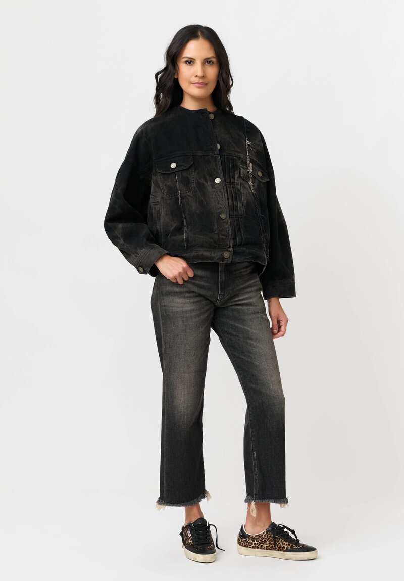 Isabel Benenato Cotton Denim No Collar Boxy Jacket