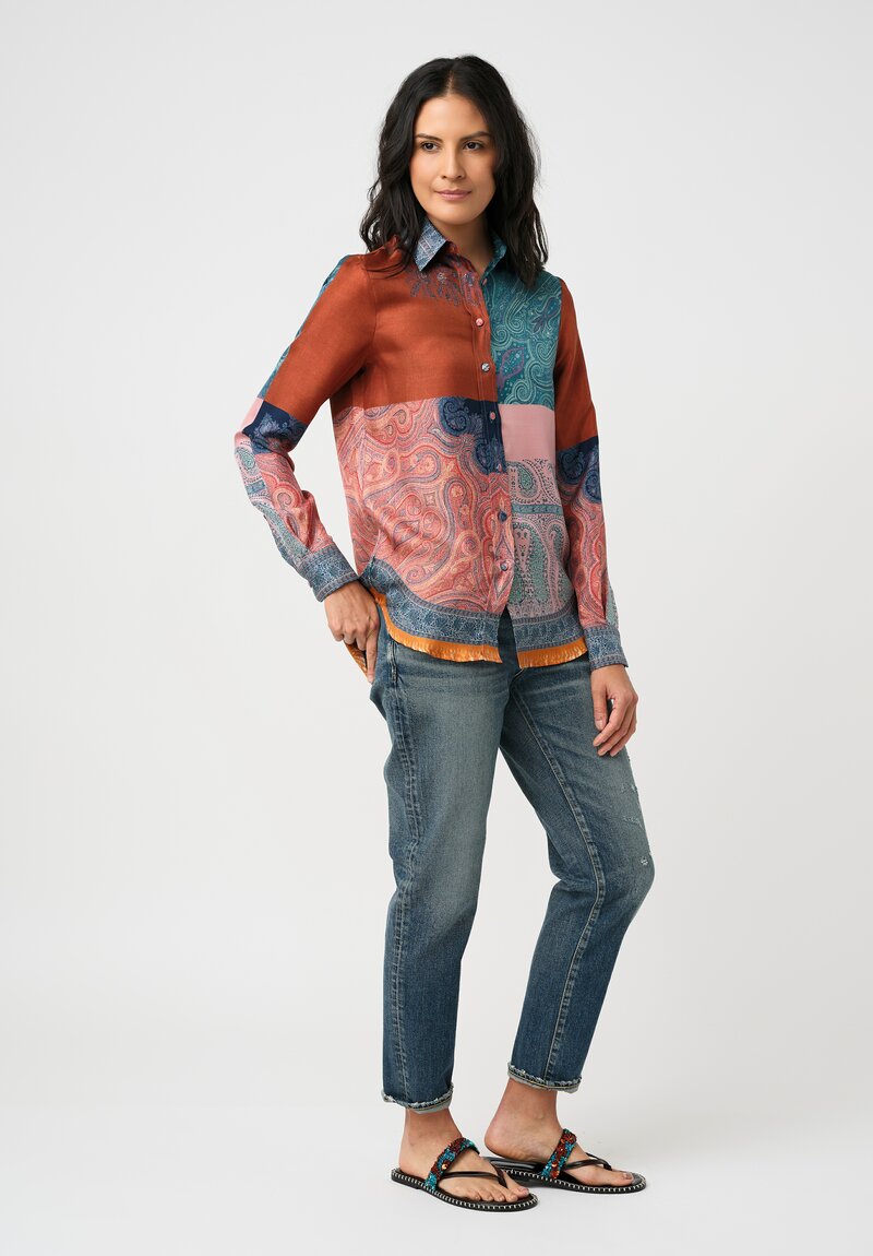 Pierre-Louis Mascia Silk Aloe Shirttail Hem Top