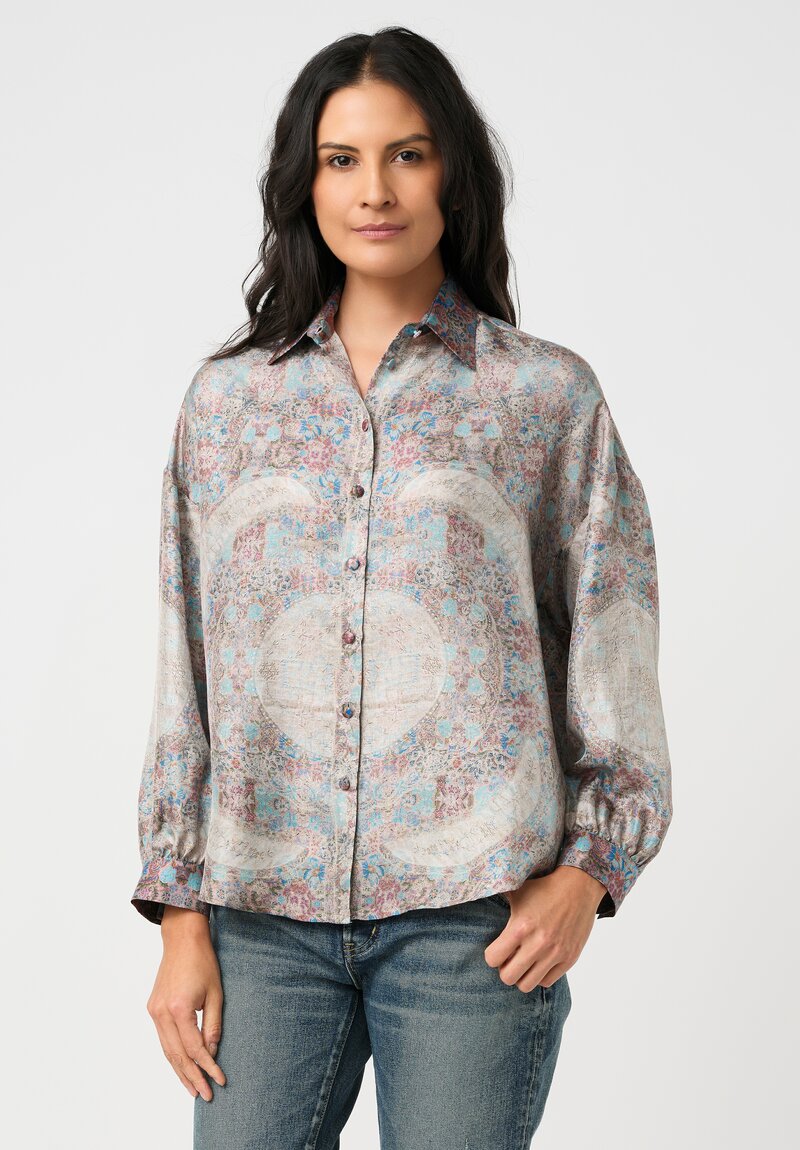 Pierre-Louis Mascia Silk Aloe Button Down Top