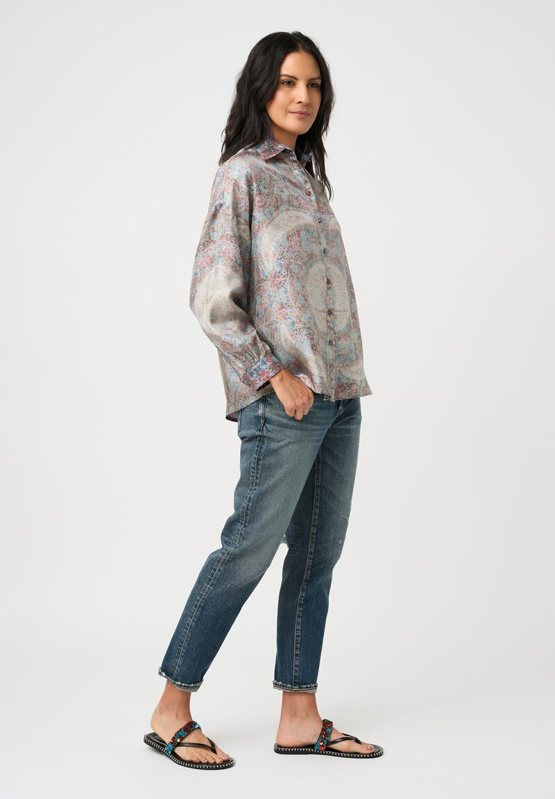 Pierre-Louis Mascia Silk Aloe Button Down Top