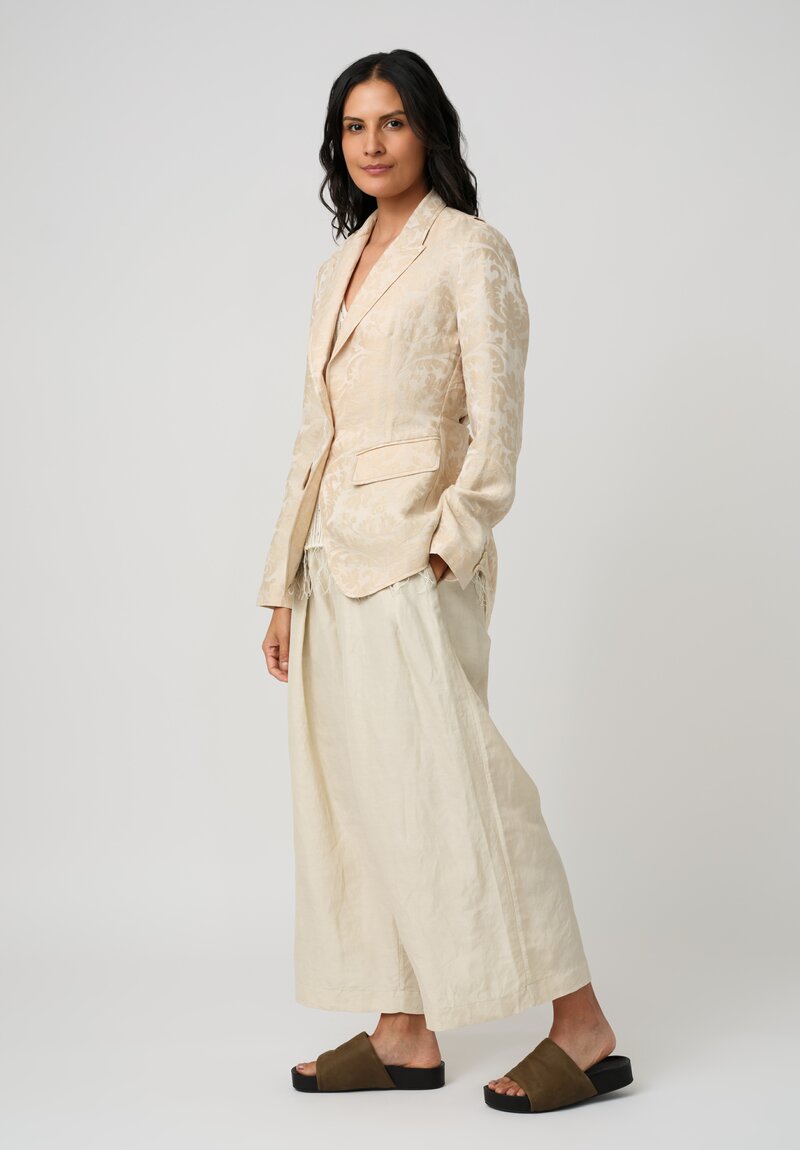 Uma Wang Linen & Silk Brocade Jacquard Kylie Blazer in Ivory & Off-White Filigree