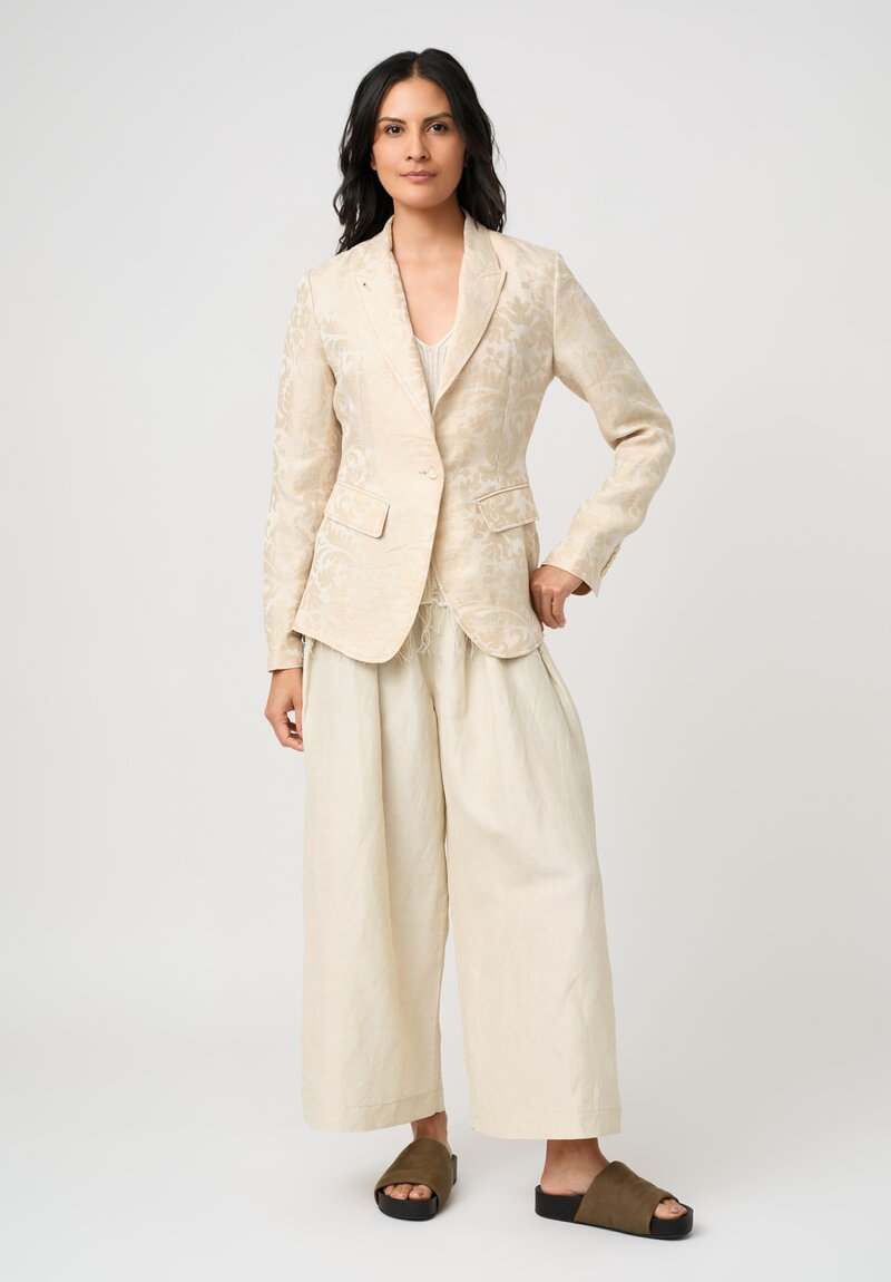 Uma Wang Linen & Silk Brocade Jacquard Kylie Blazer in Ivory & Off-White Filigree