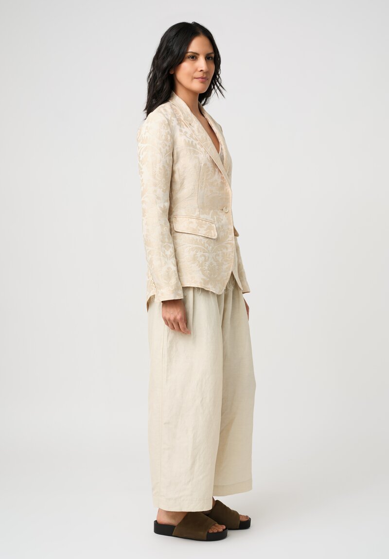 Uma Wang Linen & Silk Brocade Jacquard Kylie Blazer in Ivory & Off-White Filigree