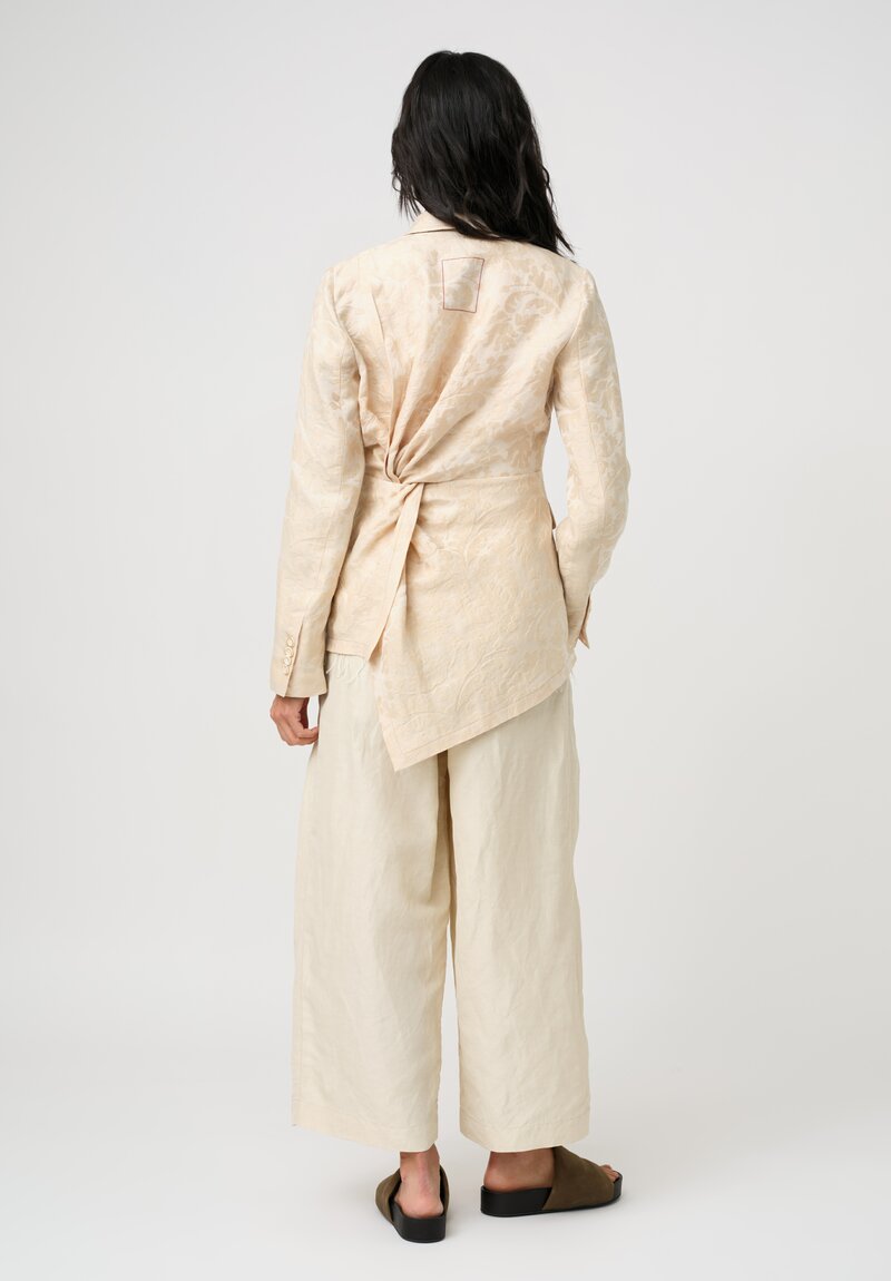Uma Wang Linen & Silk Brocade Jacquard Kylie Blazer in Ivory & Off-White Filigree