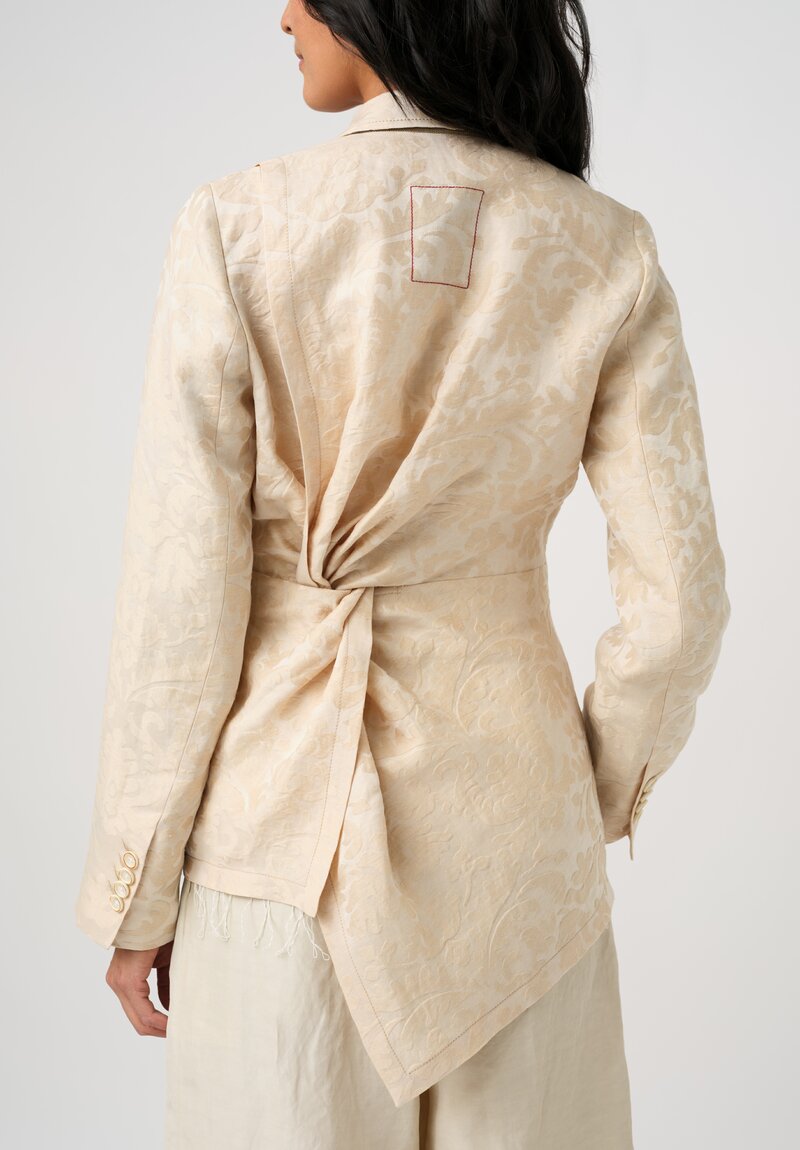 Uma Wang Linen & Silk Brocade Jacquard Kylie Blazer in Ivory & Off-White Filigree
