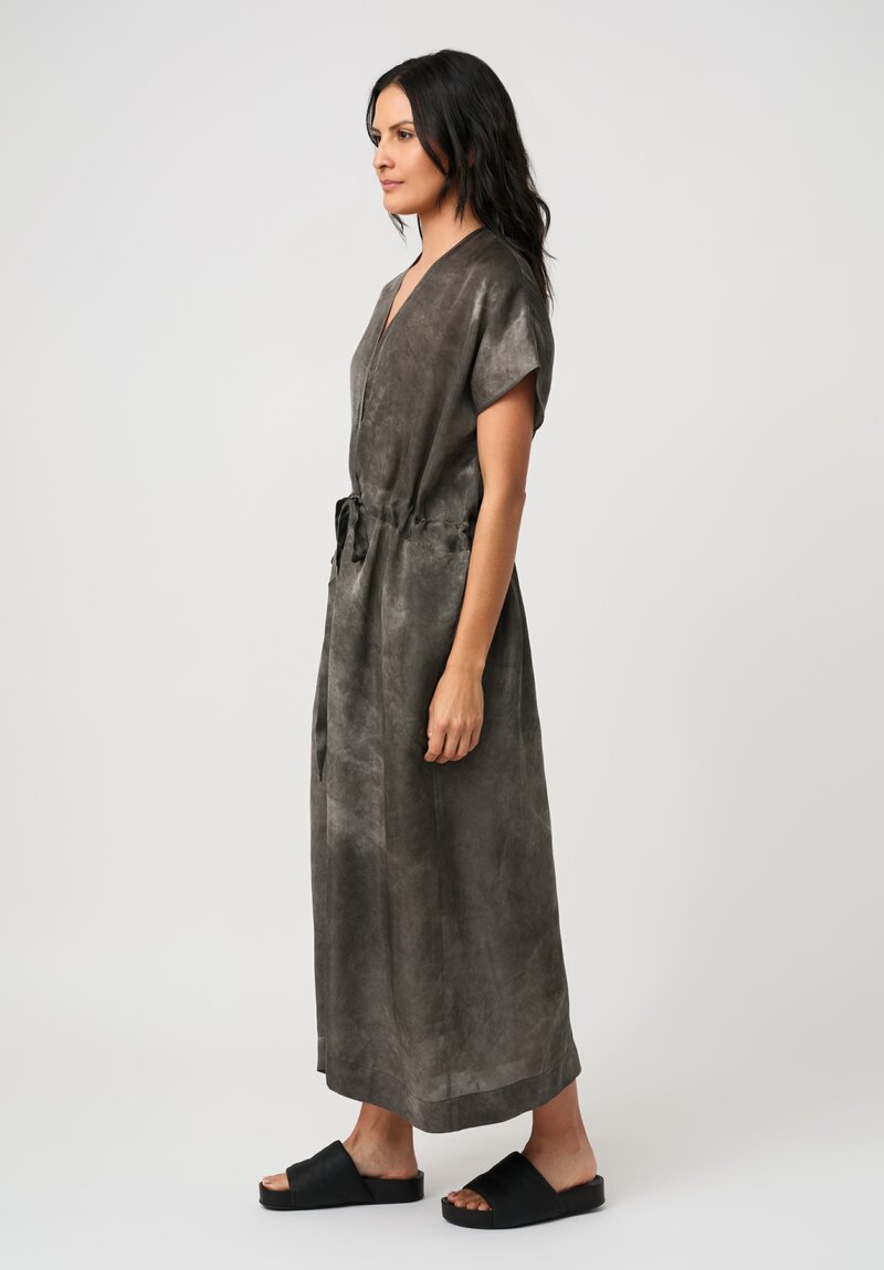 Uma Wang Satin Drawstring Waist Acre Dress in Marbled Smoke Grey