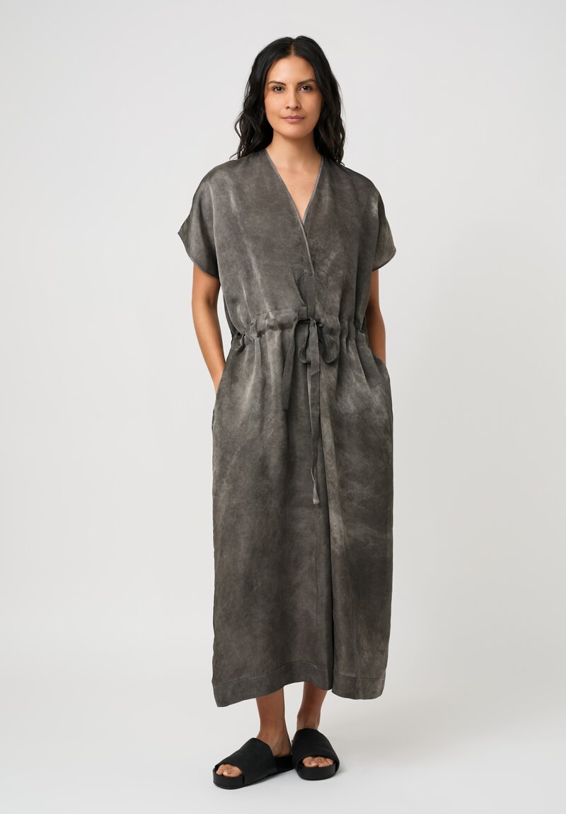 Uma Wang Satin Drawstring Waist Acre Dress in Marbled Smoke Grey