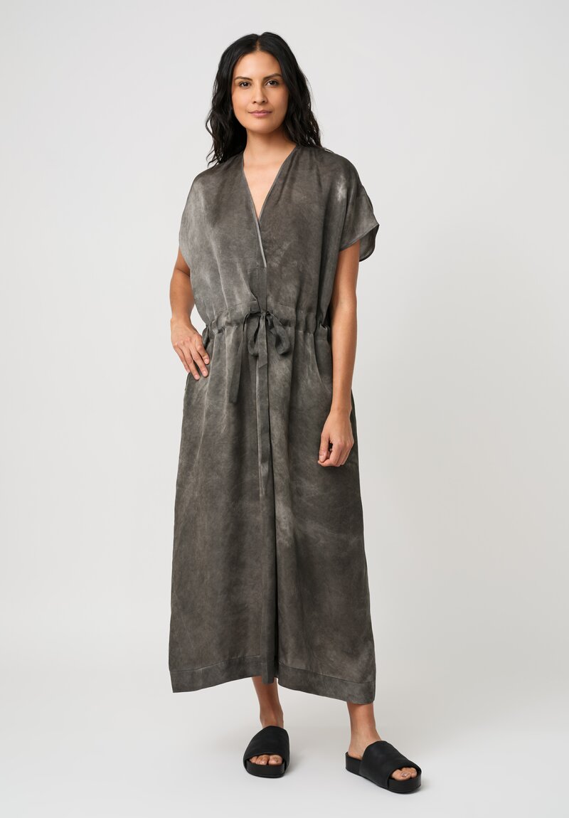 Uma Wang Satin Drawstring Waist Acre Dress in Marbled Smoke Grey