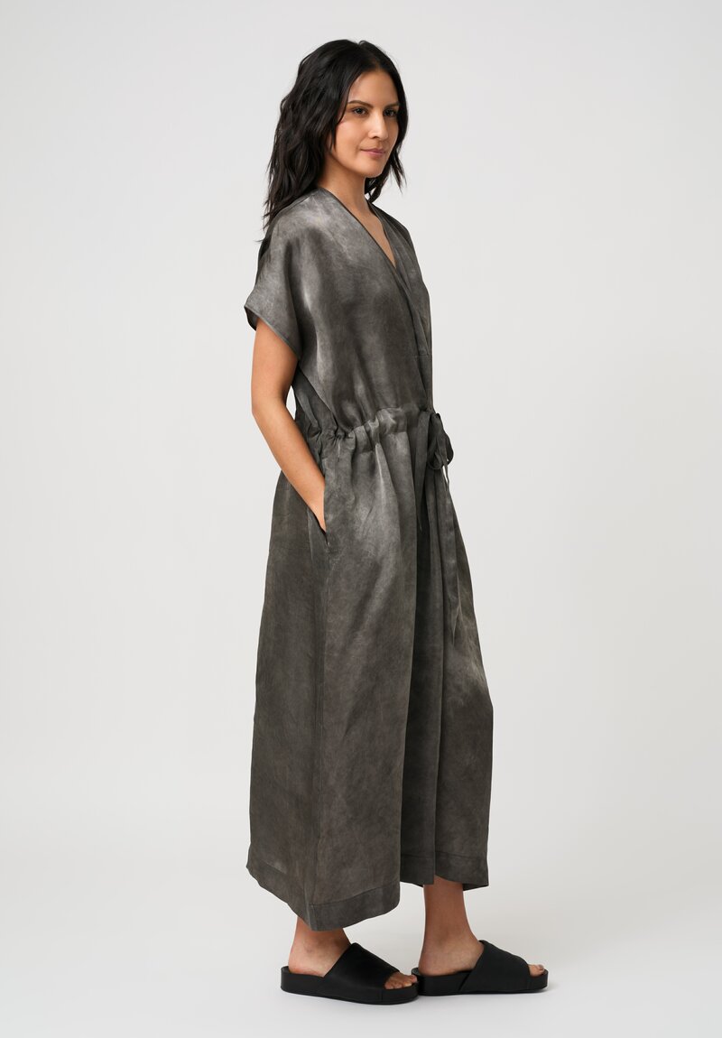 Uma Wang Satin Drawstring Waist Acre Dress in Marbled Smoke Grey