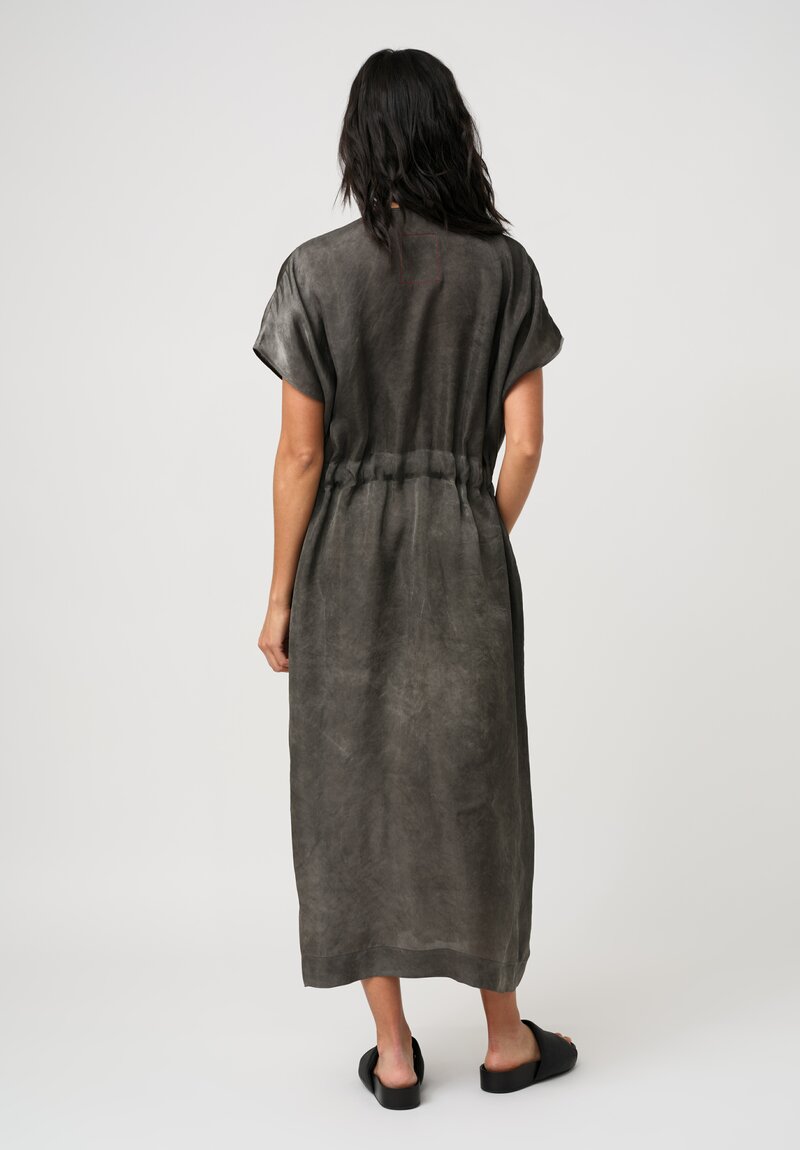 Uma Wang Satin Drawstring Waist Acre Dress in Marbled Smoke Grey