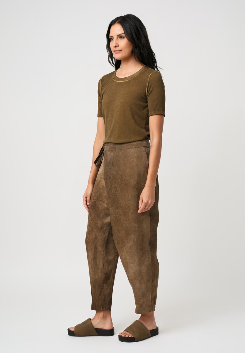 Uma Wang Floral Brocade Jacquard Wrap Waist Paetyn Pants in Marbled Mustard Brown
