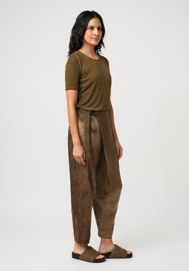 Uma Wang Floral Brocade Jacquard Wrap Waist Paetyn Pants in Marbled Mustard Brown