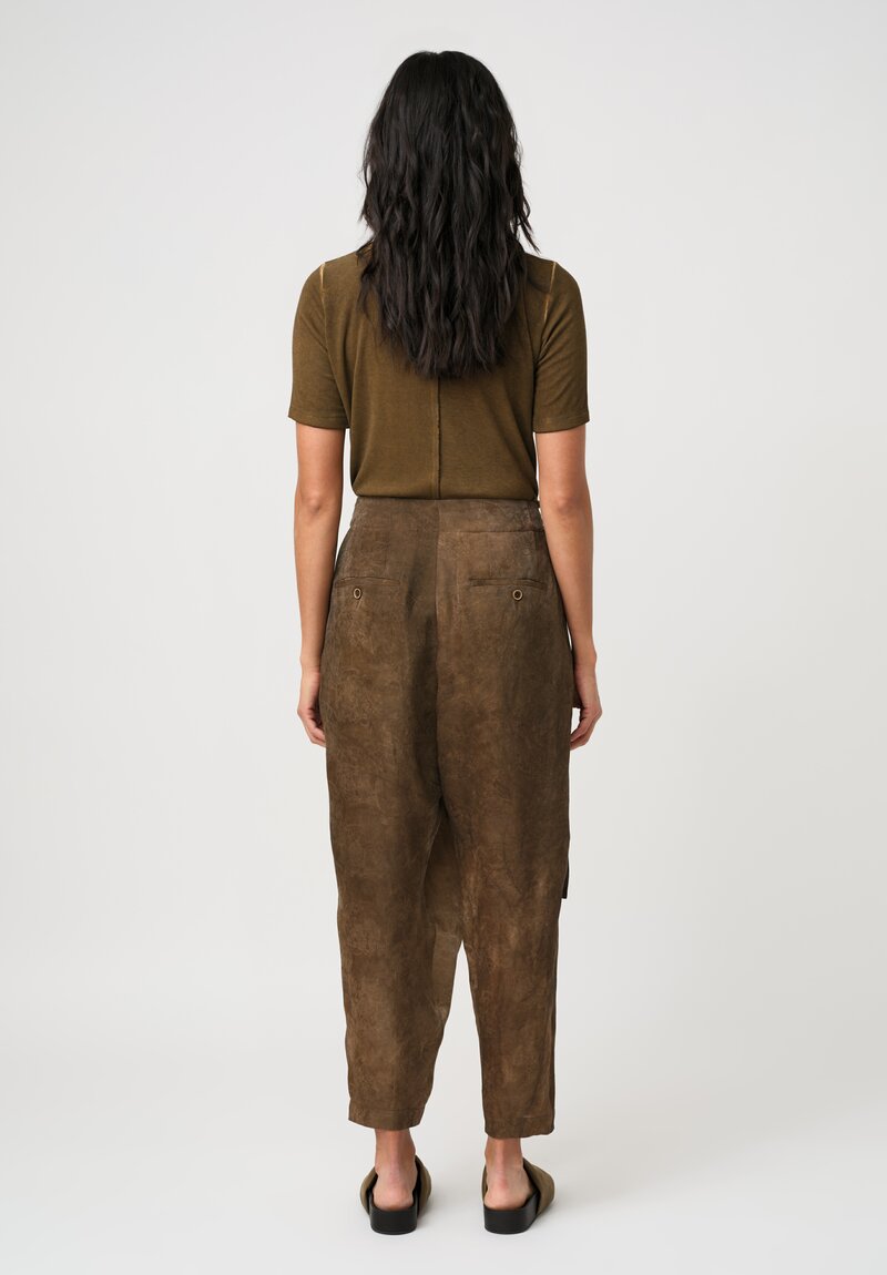Uma Wang Floral Brocade Jacquard Wrap Waist Paetyn Pants in Marbled Mustard Brown