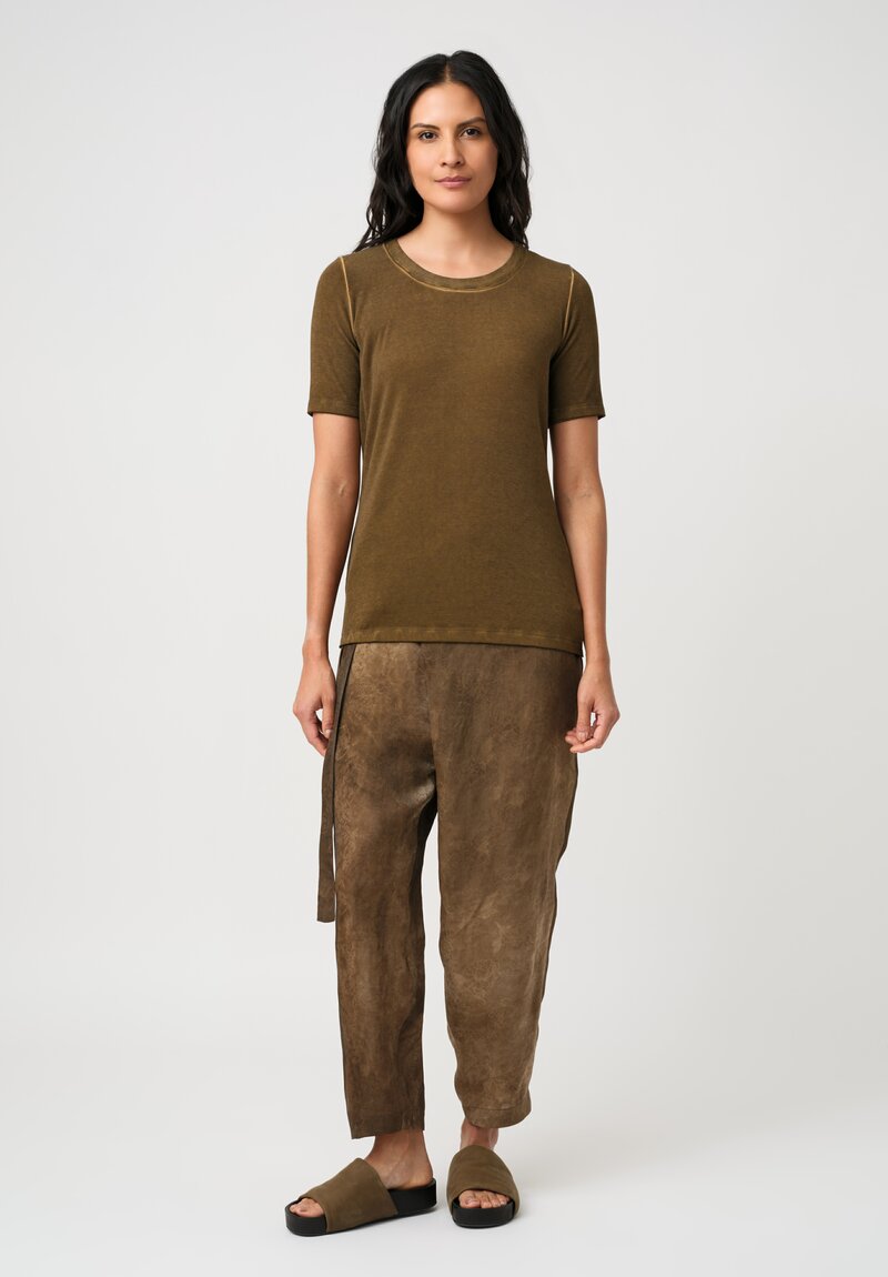 Uma Wang Floral Brocade Jacquard Wrap Waist Paetyn Pants in Marbled Mustard Brown