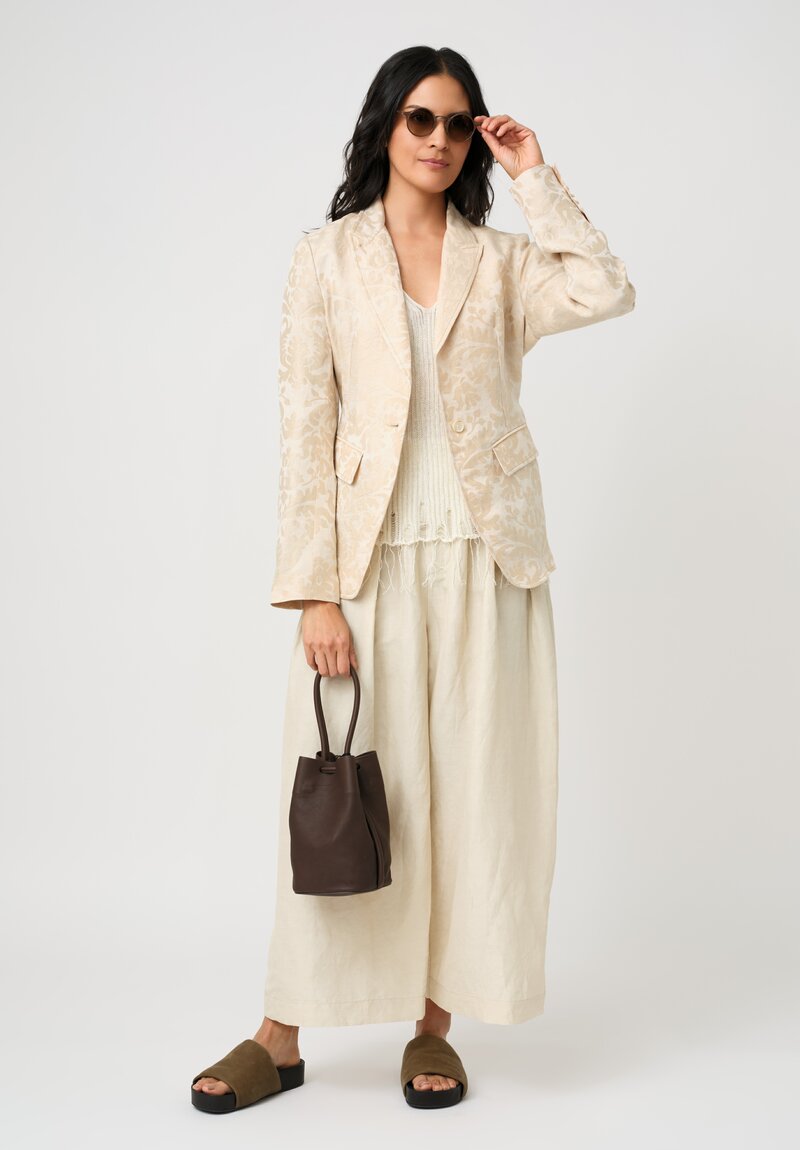 Uma Wang Cotton Ribbed Loose Gauge Knit Distressed V-Neck Top in Off-White