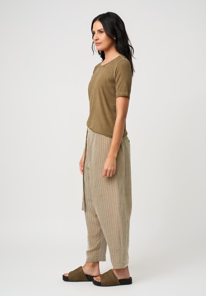 Uma Wang Linen Herringbone Twill Wrap Waist Paetyn Pants in Natural Tan