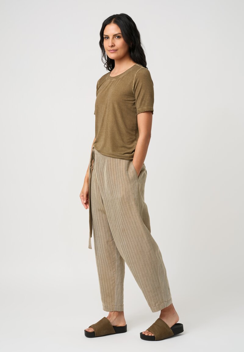 Uma Wang Linen Herringbone Twill Wrap Waist Paetyn Pants in Natural Tan