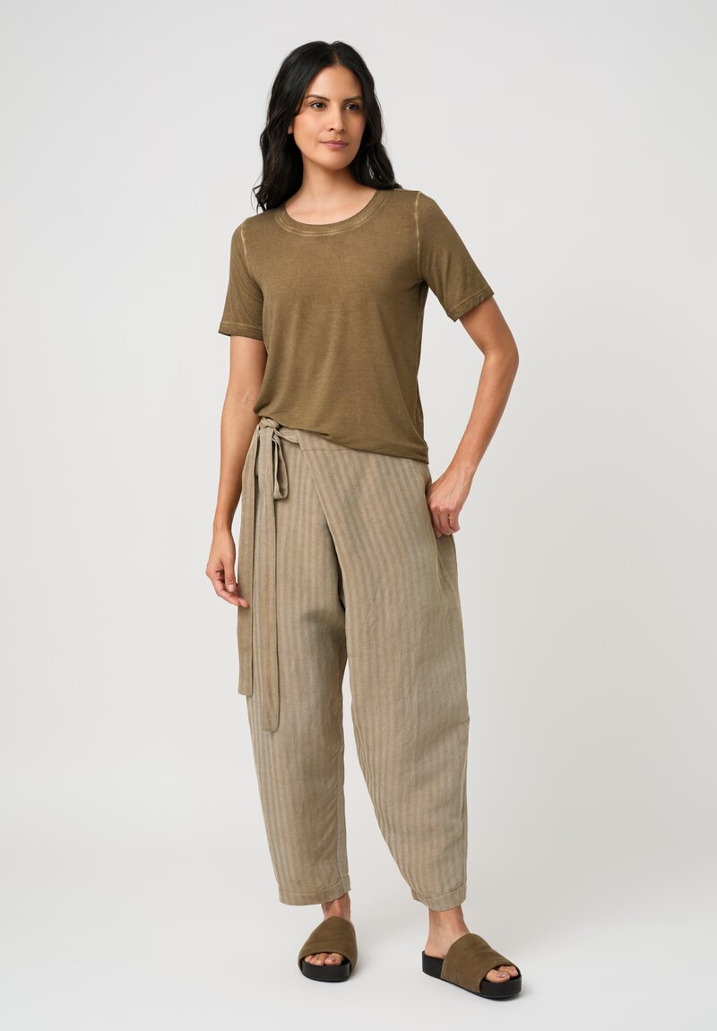 Uma Wang Linen Herringbone Twill Wrap Waist Paetyn Pants in Natural Tan